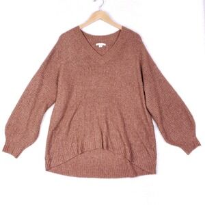 American Eagle L V-Neck Knit Sweater Brown Soft Textured Oversized Fall Pullover